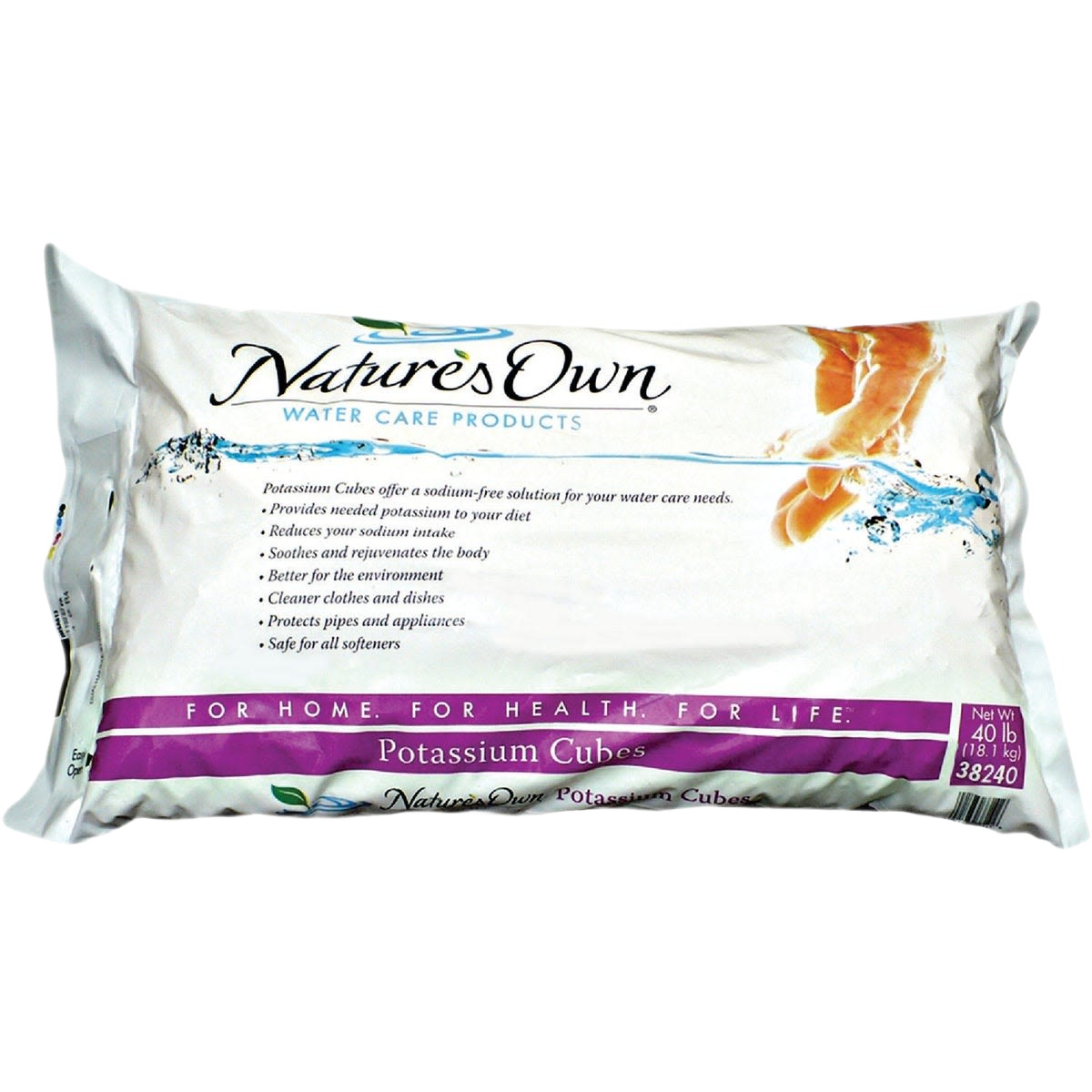 Bag of potassium chloride cubes for water softening in lawn and garden, under $50 category