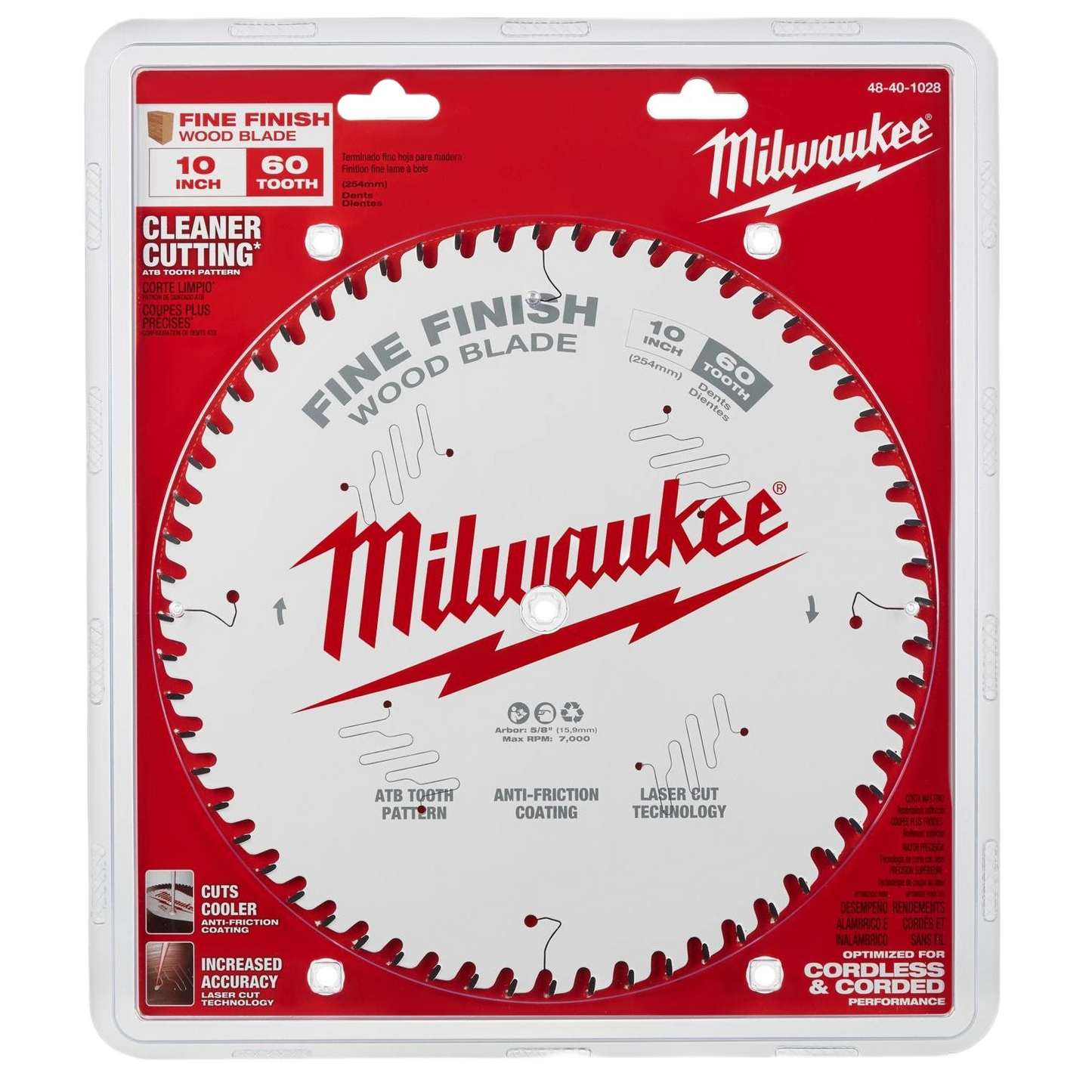 Milwaukee 10-inch 60-tooth circular saw blade with laser-cut, anti-friction coating for precise wood cutting tasks