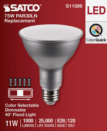 Silver long neck LED floodlight bulb with adjustable color temperature for home improvement lighting and electrical needs collections
