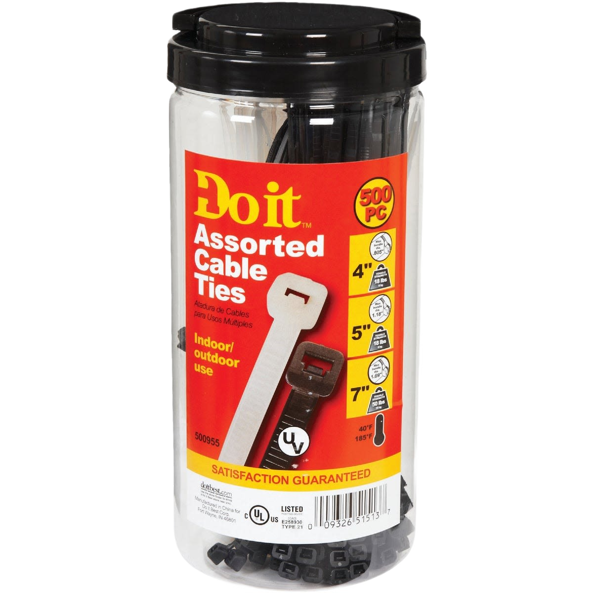 Clear plastic jar with black and natural self-locking cable ties for electrical and home improvement use under $50 collection