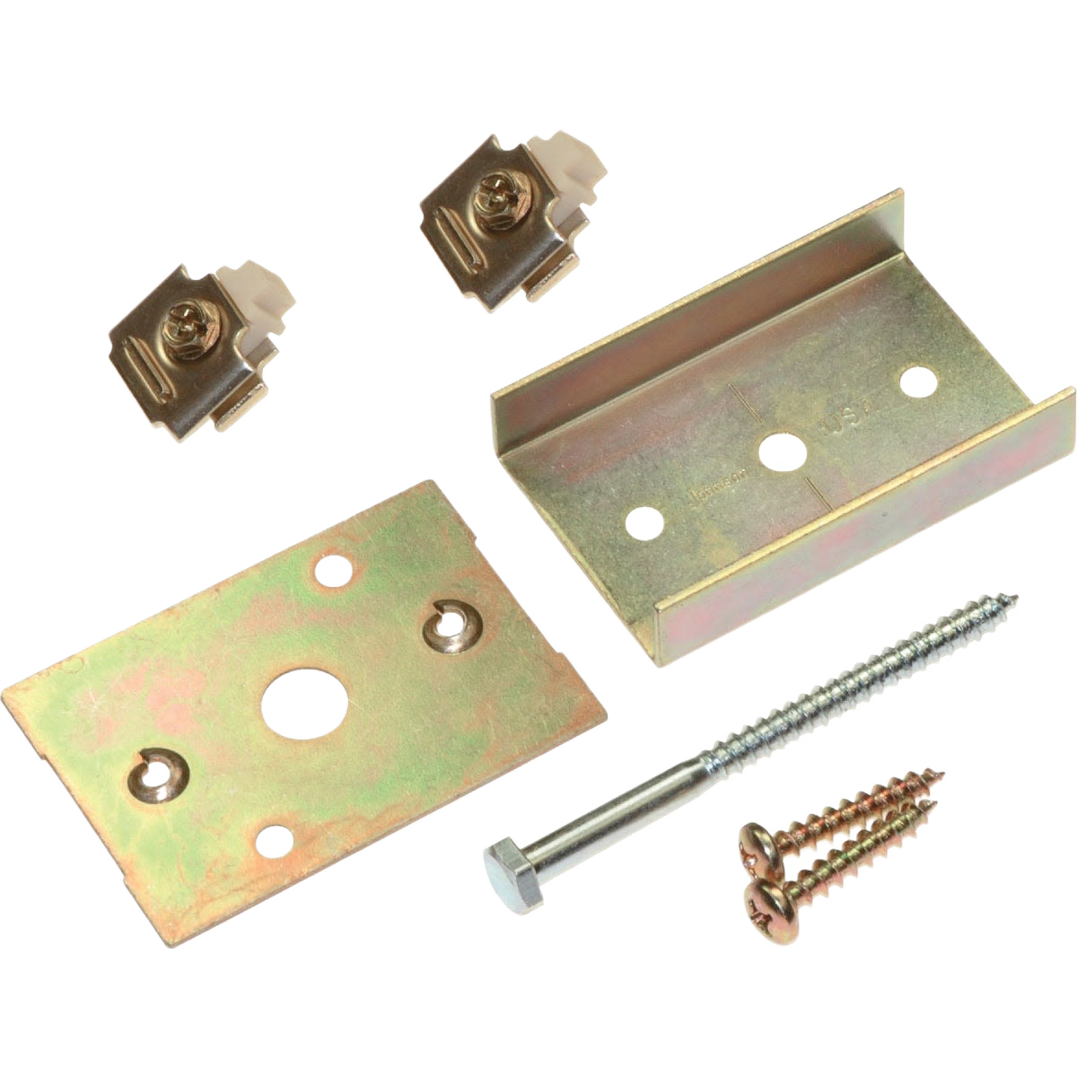 Metal hardware kit with U channel, stops, and screws for door frame assembly in Home Improvement and Hardware collections