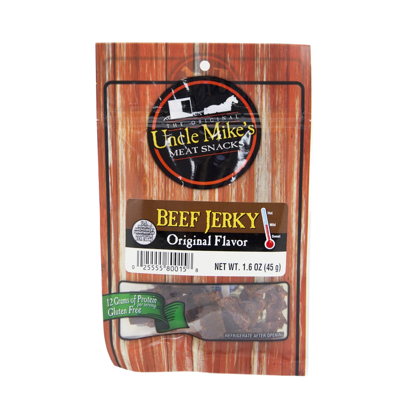 Package of gluten-free original beef jerky with 12 grams of protein in food and beverage snacks under 50 collection