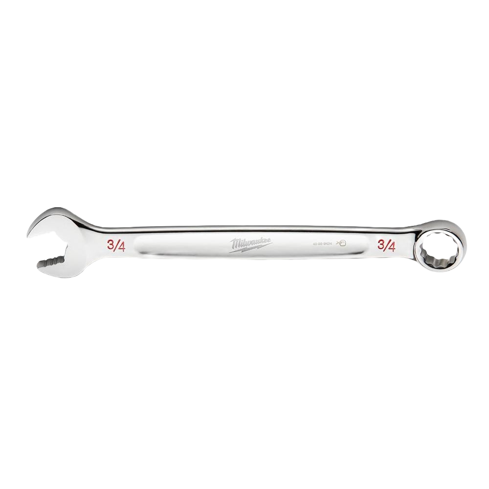 Polished combination wrench with open and closed ends, sized 3/4 inch for tools and home improvement tasks
