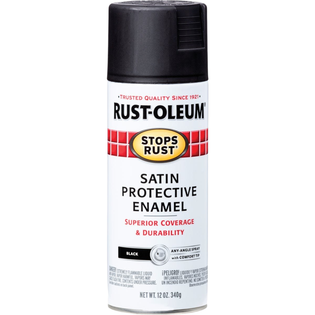 Black satin protective enamel spray paint can for wood, metal, and masonry in home improvement and spray paint collections
