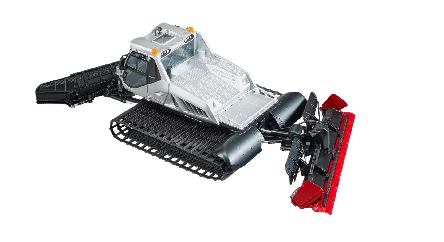 Scale model of Bruder Prinoth Snow Groomer Leitwolf with rubber tracks and adjustable rear and front snow clearing attachments