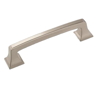 Satin nickel cabinet pull with a sleek curved design for home improvement and furniture hardware projects