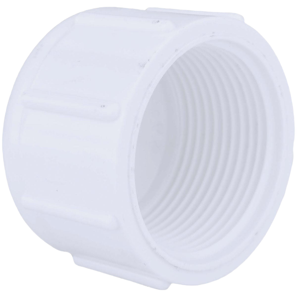 White threaded PVC pipe cap for plumbing applications in pipes and fittings and home improvement collections