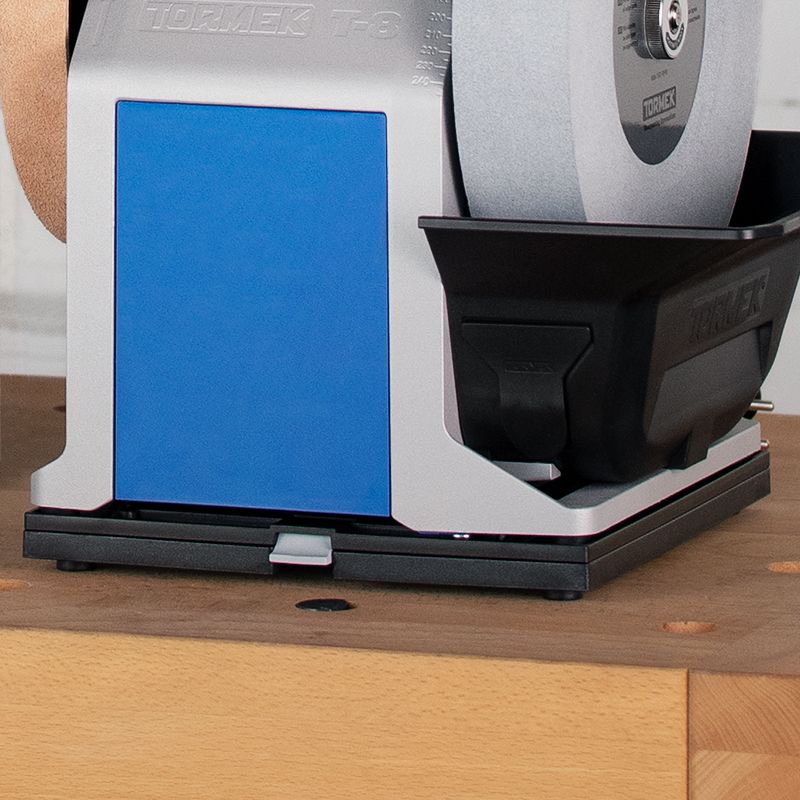 Close-up of a sturdy rotating base in blue and gray for precise tool positioning in home improvement tasks