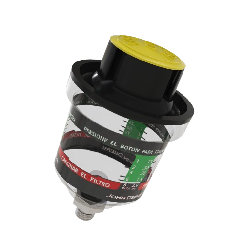 John Deere air restriction indicator gauge with black body and yellow cap for automotive parts and mechanic tools