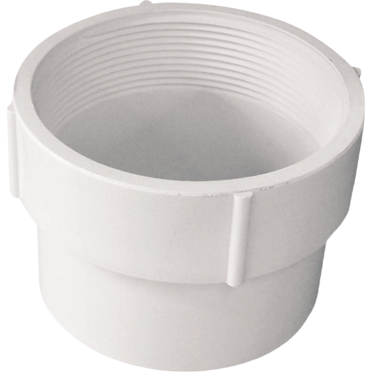 White PVC plumbing adapter with female threaded connection for drain and sewer pipe fittings under $50