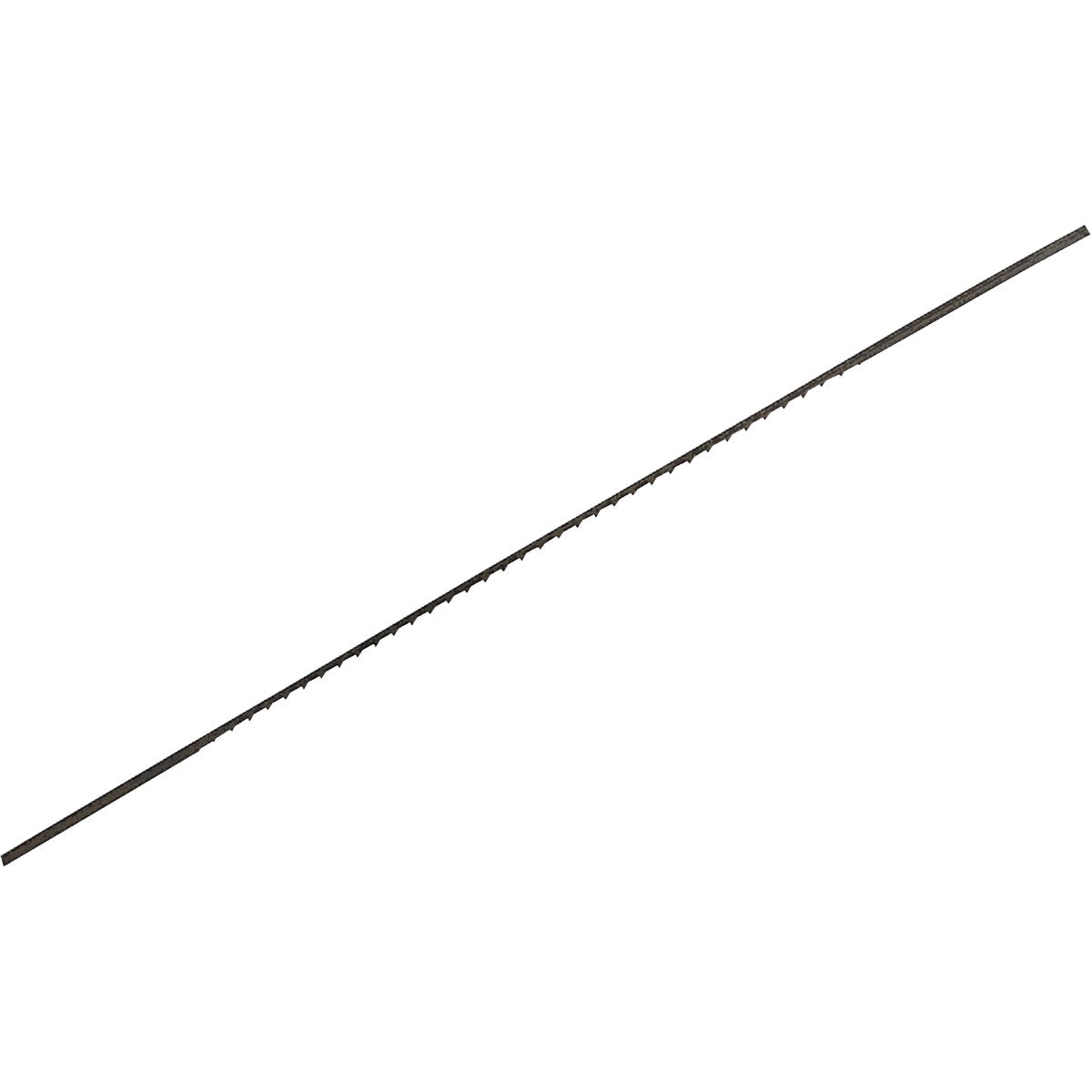 Thin precision scroll saw blade with fine teeth and plain ends for intricate wood and craft cutting tasks