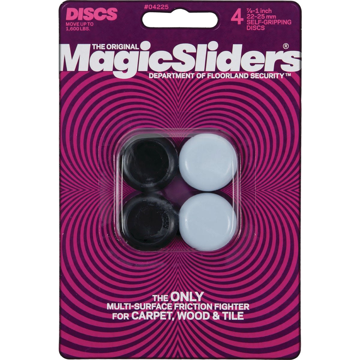 Set of four round grip tip furniture glides in black and white for slip-resistant movement on multiple floor types in hardware collection