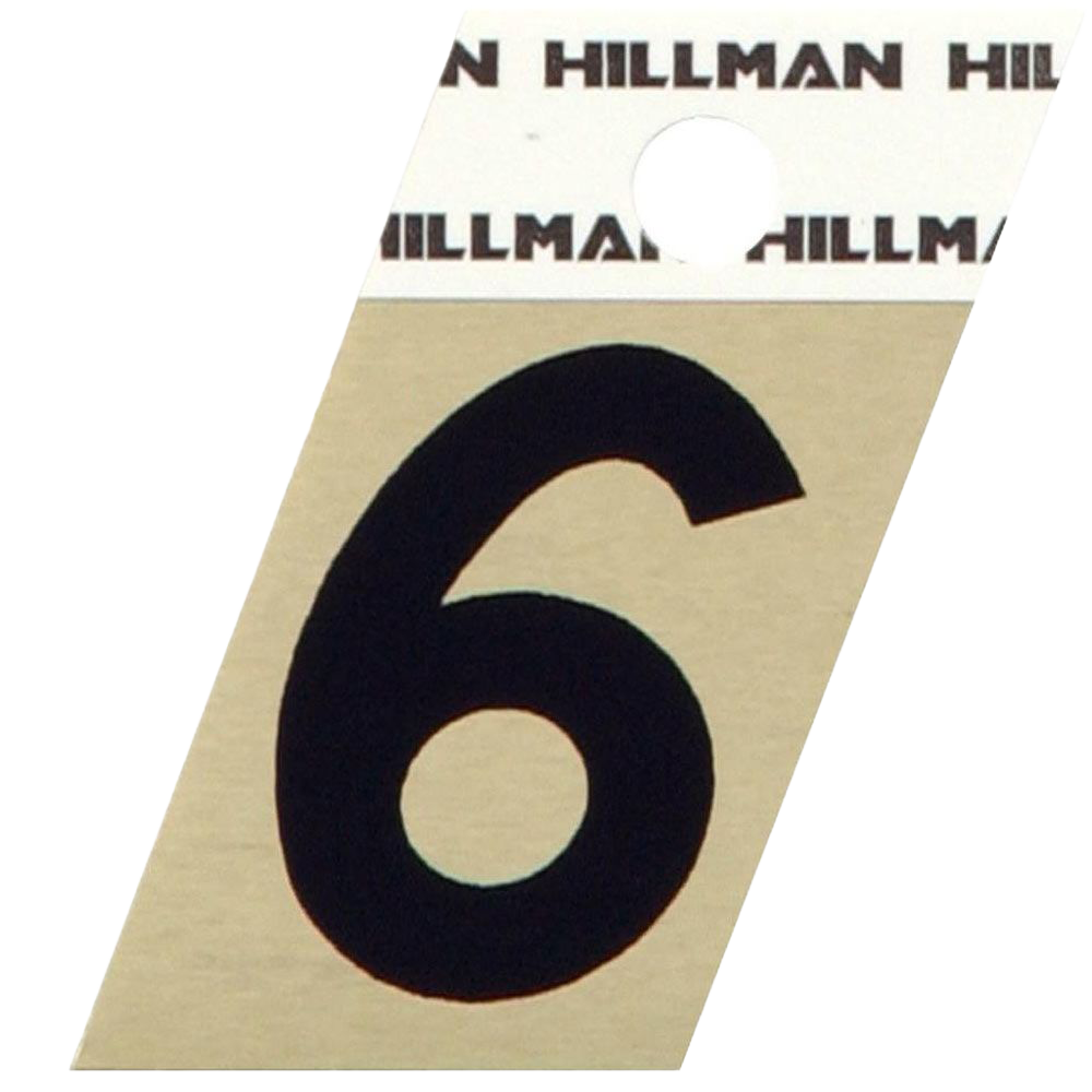Hillman 1-1/2-In. Adhesive Black & Gold Aluminum House Number 6