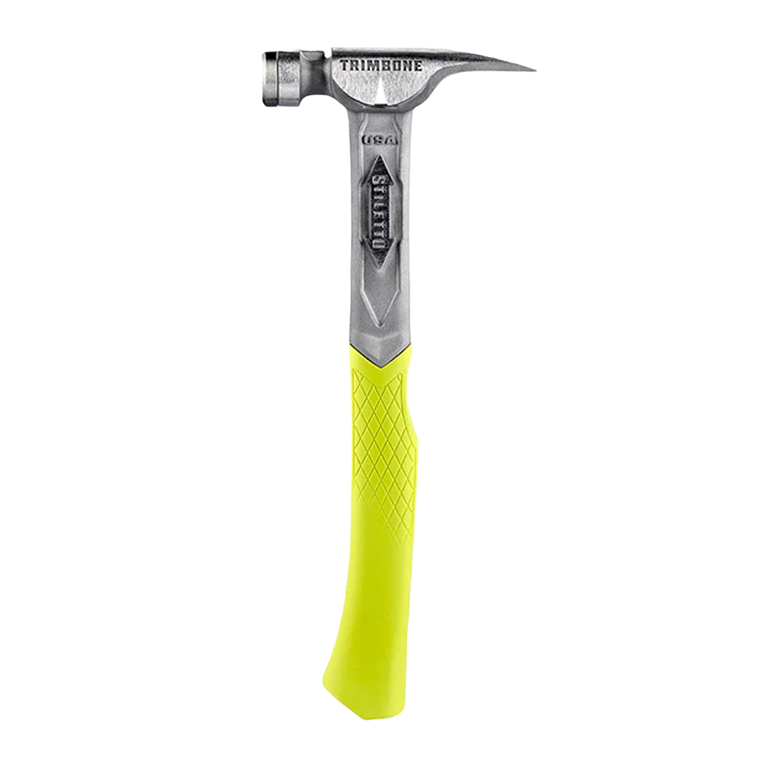 Hammer with textured bright yellow grip designed for improved handling in tools and home improvement tasks