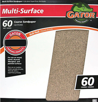Gator coarse 60-grit multi-surface sandpaper sheet for wood, metal, plastic, and painted surface repair under 50 collection