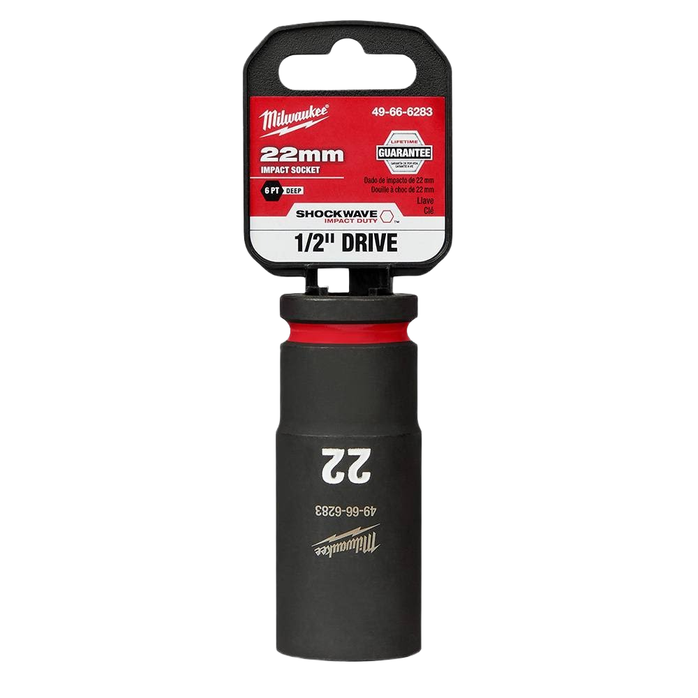 22mm Milwaukee impact socket with 1/2" drive, forged steel, designed for high torque in hand tools collection under $50