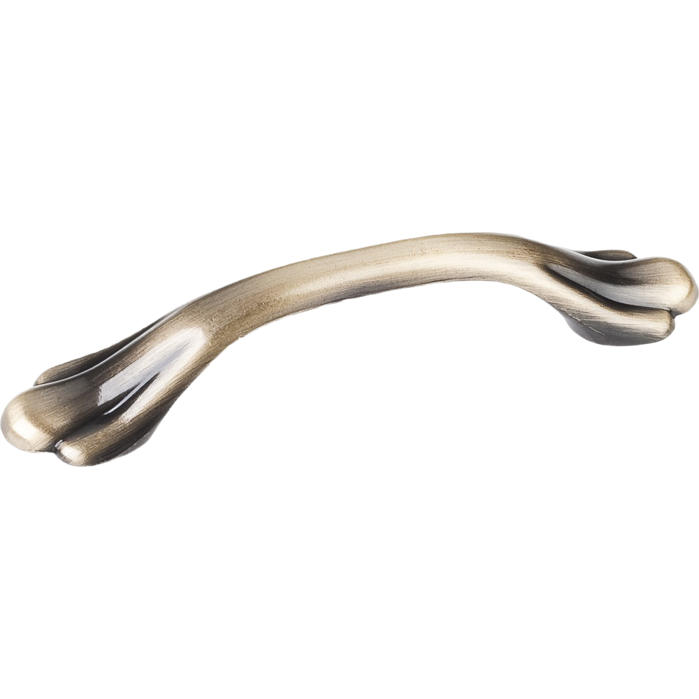 Brushed antique brass cabinet pull handle with curved design for home improvement and hardware projects