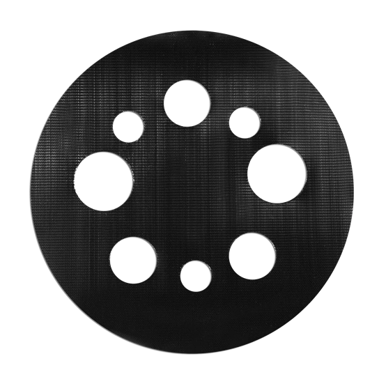 Black 5-inch ROS conversion pad with multiple holes for sanding and grinding tool accessories use