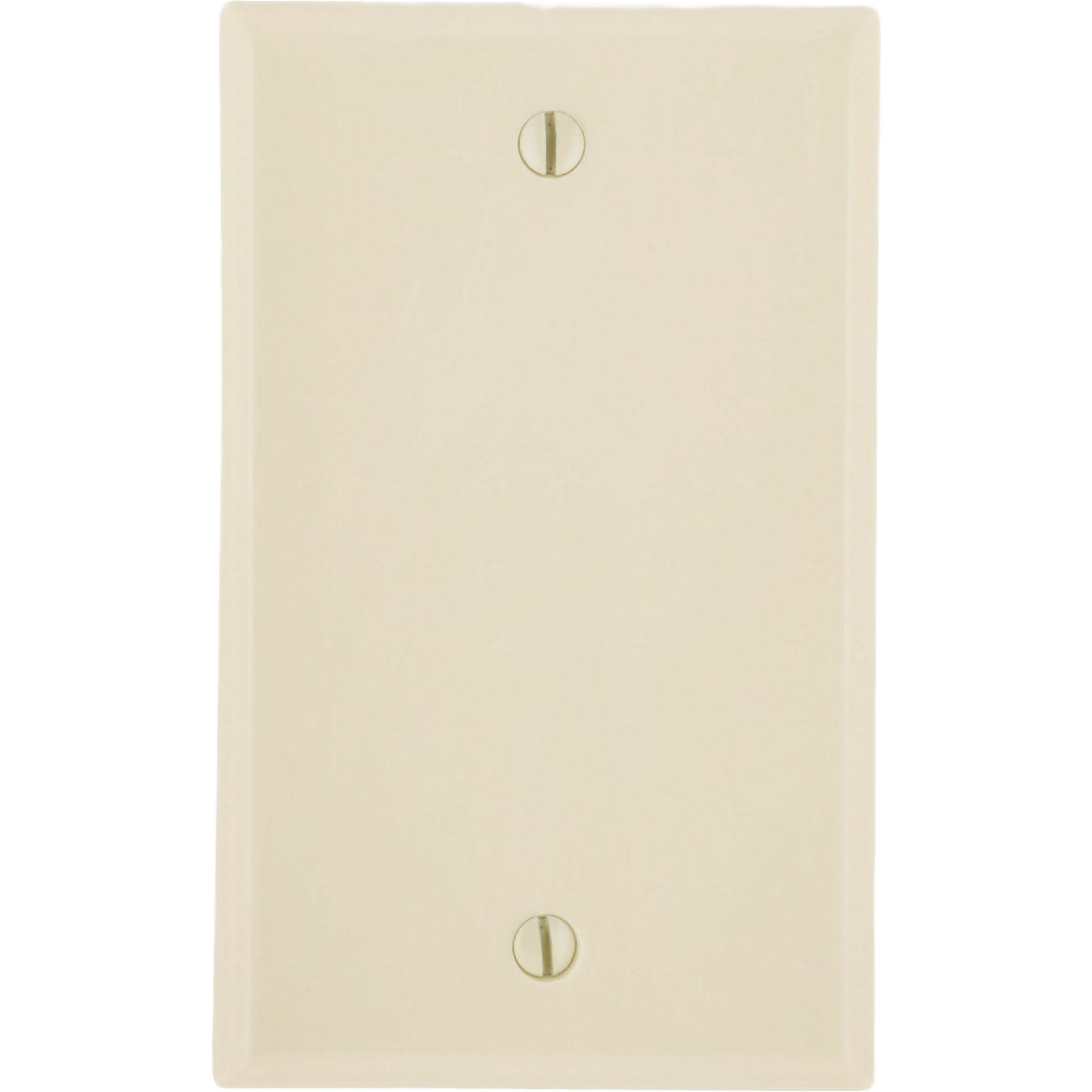 Ivory thermoset blank wall plate with two screws for home improvement and electrical outlet covering needs