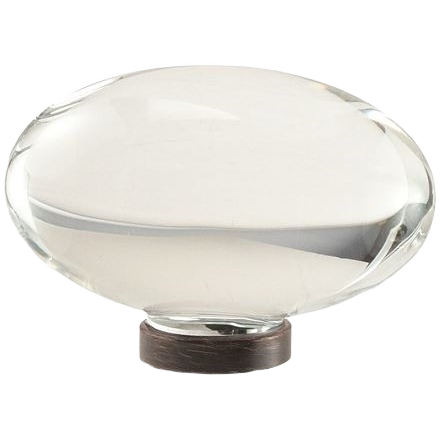 Clear glass oval cabinet knob with oil rubbed bronze base for furniture hardware and home improvement projects