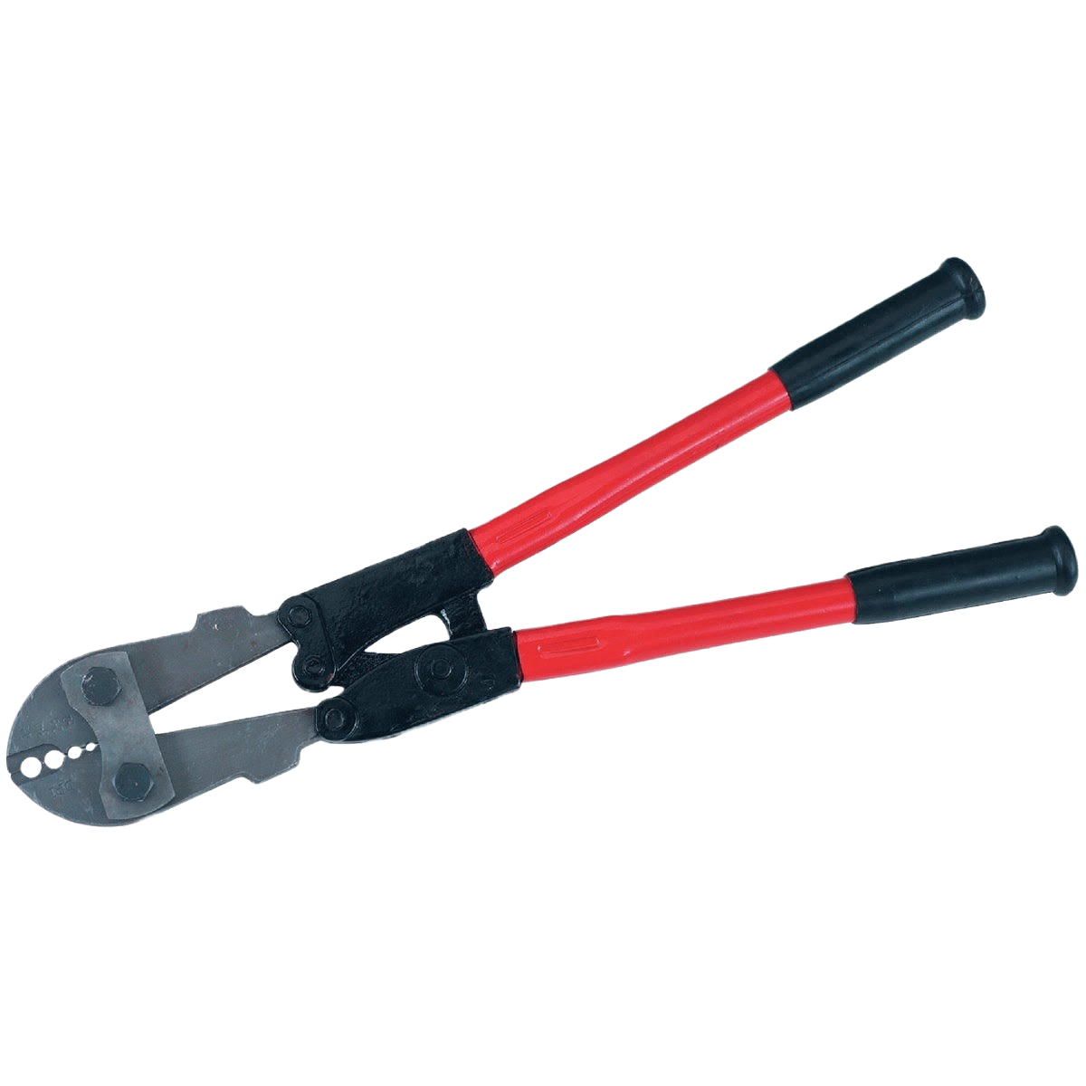 Heavy-duty 4-slot crimping tool with red handles and black grips for durable home improvement tasks