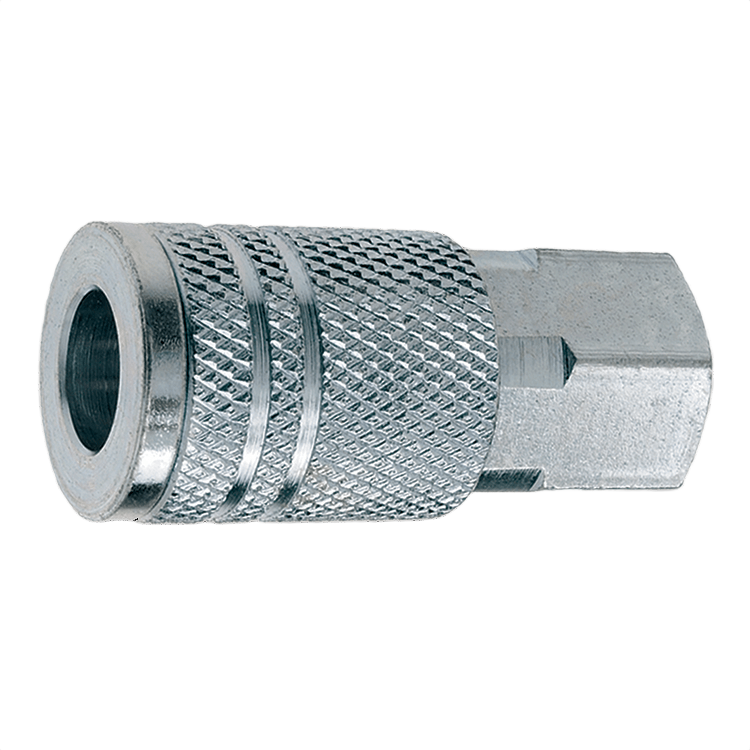 Steel female coupler with 1/4-inch thread, durable design for air tools and home improvement projects under $50