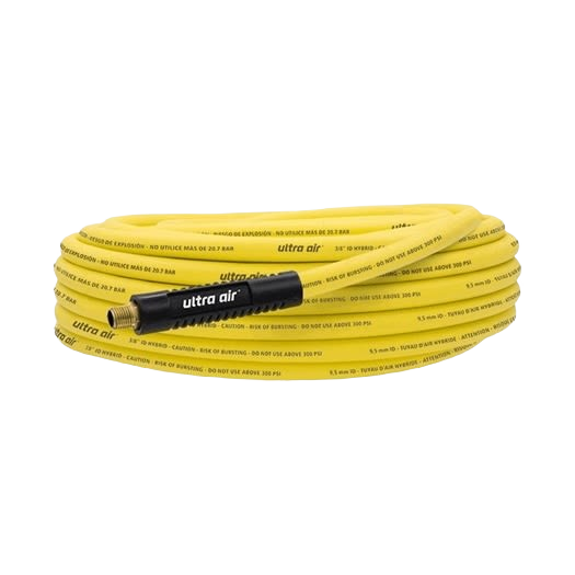 Lightweight yellow hybrid air hose with brass fittings for air tools in home improvement under $50 collections