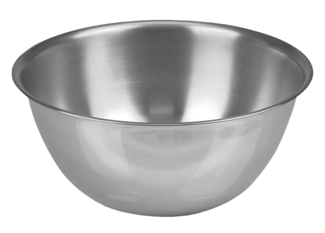 Brushed stainless steel mixing bowl with rounded edges and smooth interior for kitchen food preparation tasks