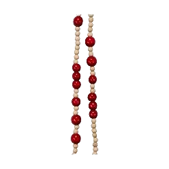 Rustic wooden bead garland with alternating natural and red beads, ideal for Christmas wreaths and holiday decor.