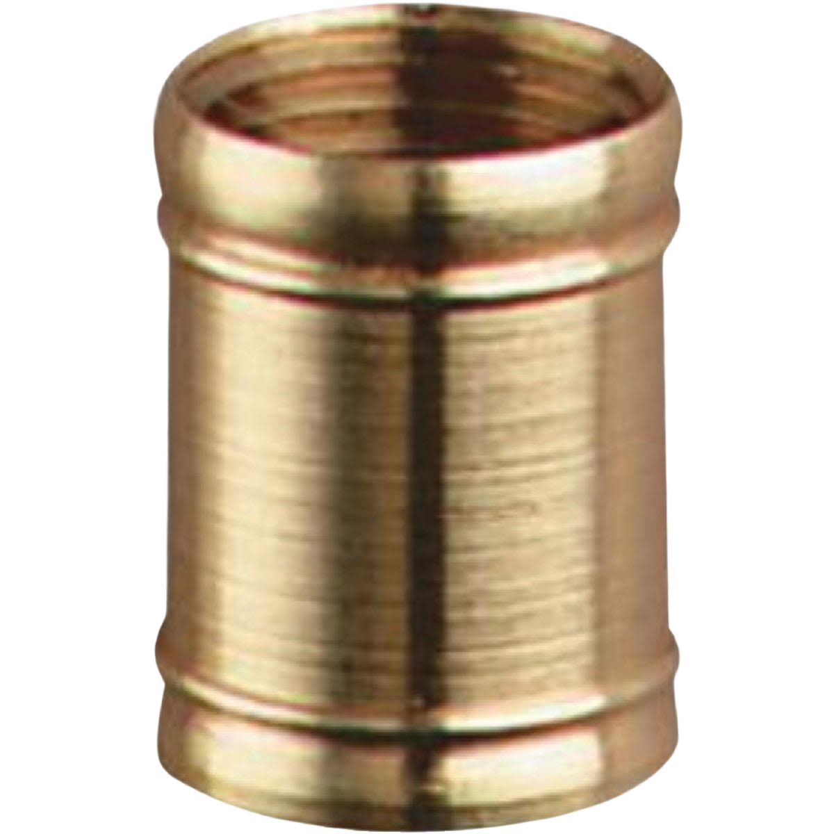Polished brass coupling with 1/8 IP threading for electrical and lighting fixture repairs and home improvement projects