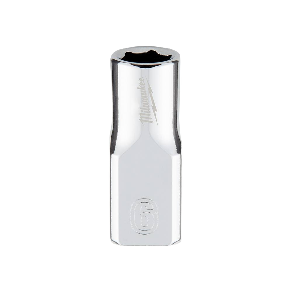Chrome-finished 6-point 6mm socket with anti-roll design for hand tools, woodworking, and home improvement use