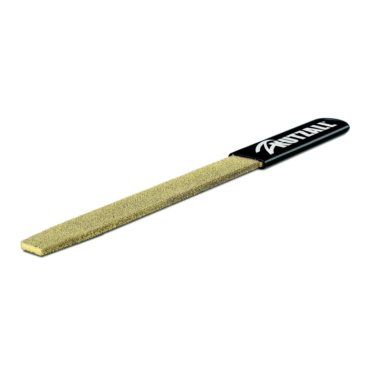 Fine flat hand rasp with textured surface and black handle, ideal for woodworking and hand tool applications