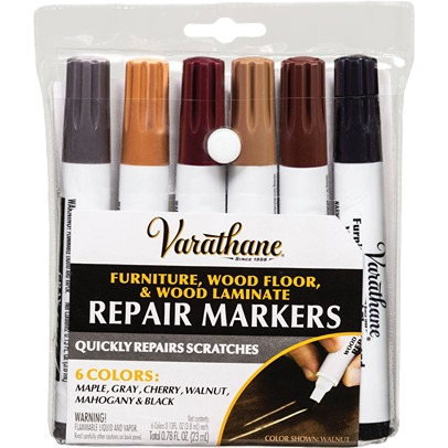 Set of six wood repair markers in various colors for fixing scratches on furniture and flooring under $50 in specialty paint tools