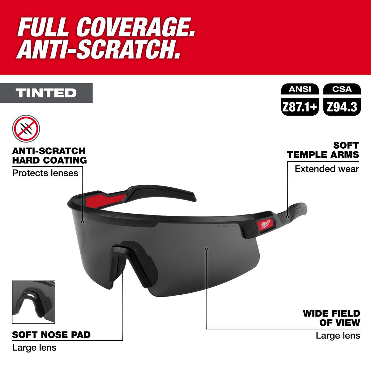 Milwaukee Wrap Around Safety Glasses - Tinted Anti-Scratch Lenses
