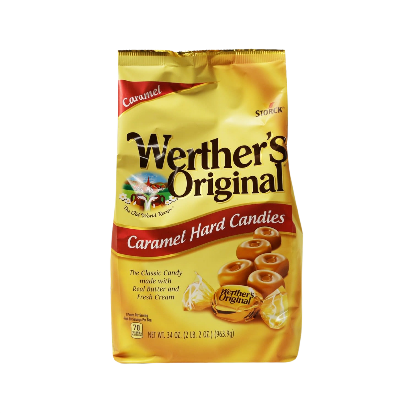 Large yellow bag of Werther's Original caramel hard candies for Chocolates & Candies and Food & Beverage collections under $50