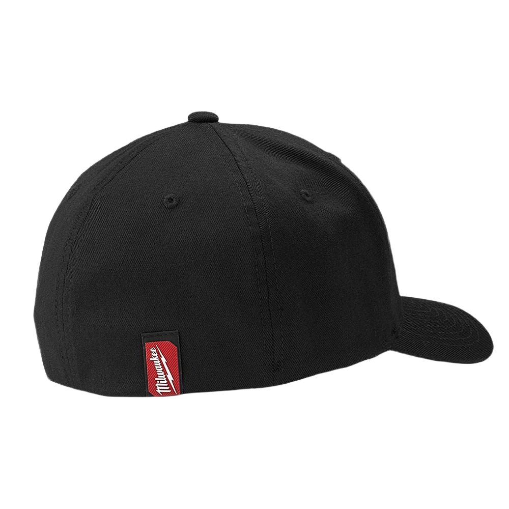 Black fitted hat with flexible band and curved bill, part of Milwaukee Apparel in Clothing & Shoes under $50 collection.