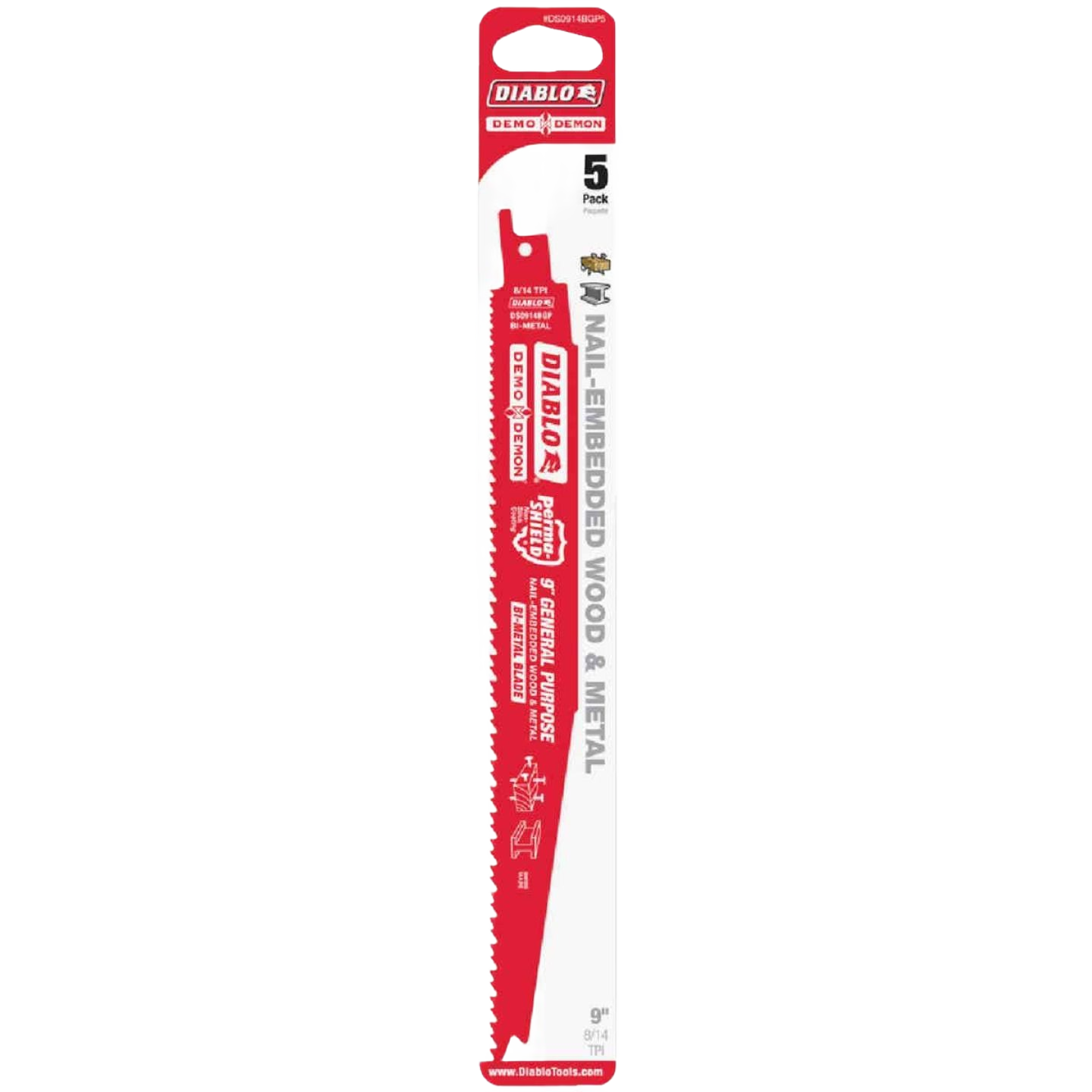 Five-pack of bi-metal saw blades designed for cutting wood and metal, included in tool and saw accessories under $50 collections.