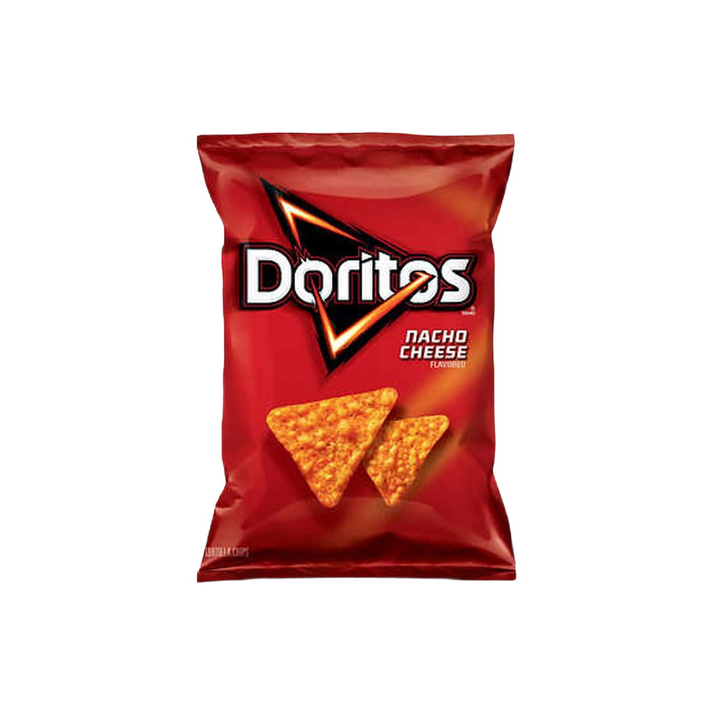 Red bag of Doritos nacho cheese chips with two chips shown on front in Chips & Snacks under $50 collections