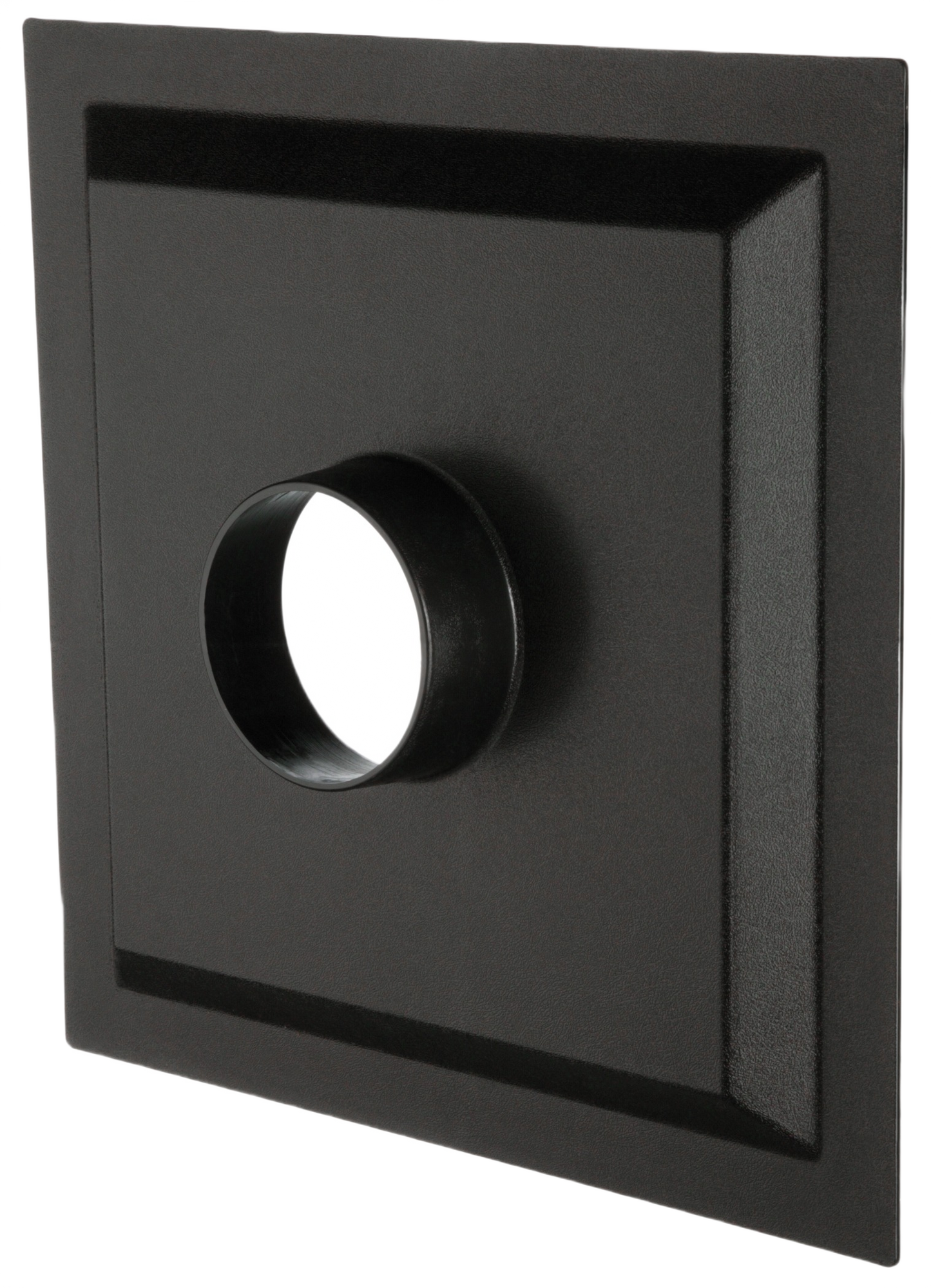Black metal dust hood with circular opening for table saw dust collection in woodworking tools and air filtration supplies