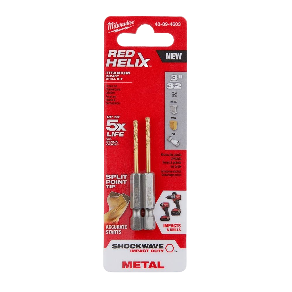 Milwaukee titanium drill bits with RED HELIX design, impact duty, durable for metal, wood, and PVC in tool accessories collection