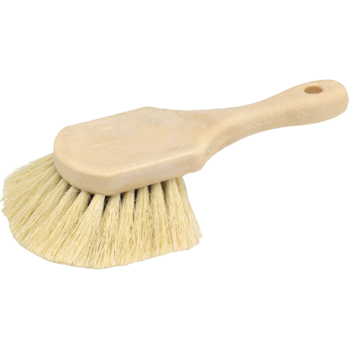 Utility scrub brush with natural bristles and wooden handle for cleaning in tools and home improvement projects