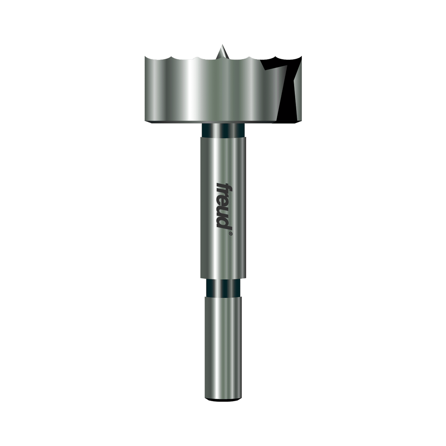 Silver metal Forstner drill bit with sharp serrated edges for precise flat-bottom hole drilling in tool accessories and power tools