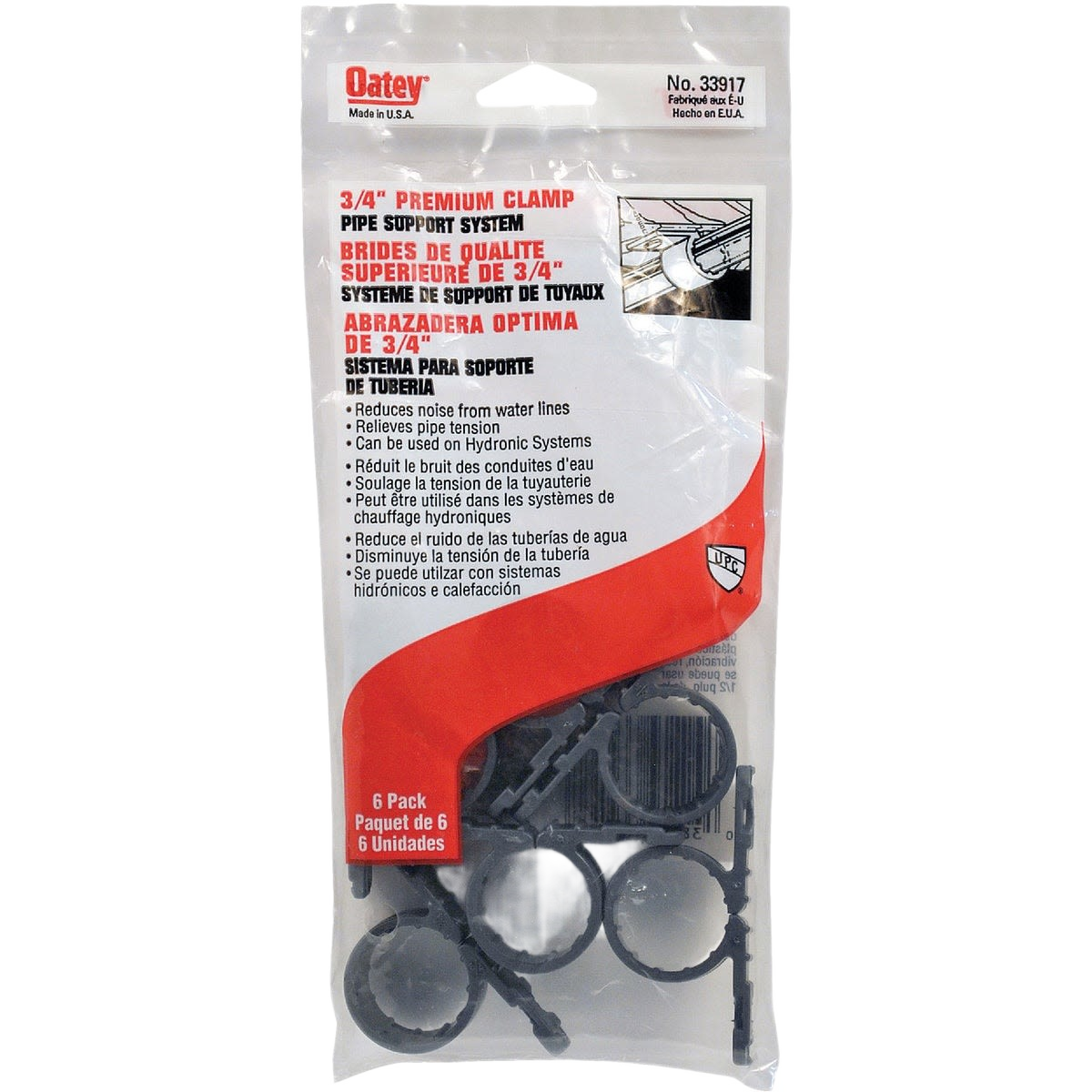 Package of 3/4 inch plastic nail-on pipe clamps for plumbing with noise reduction and pipe support features under $50.