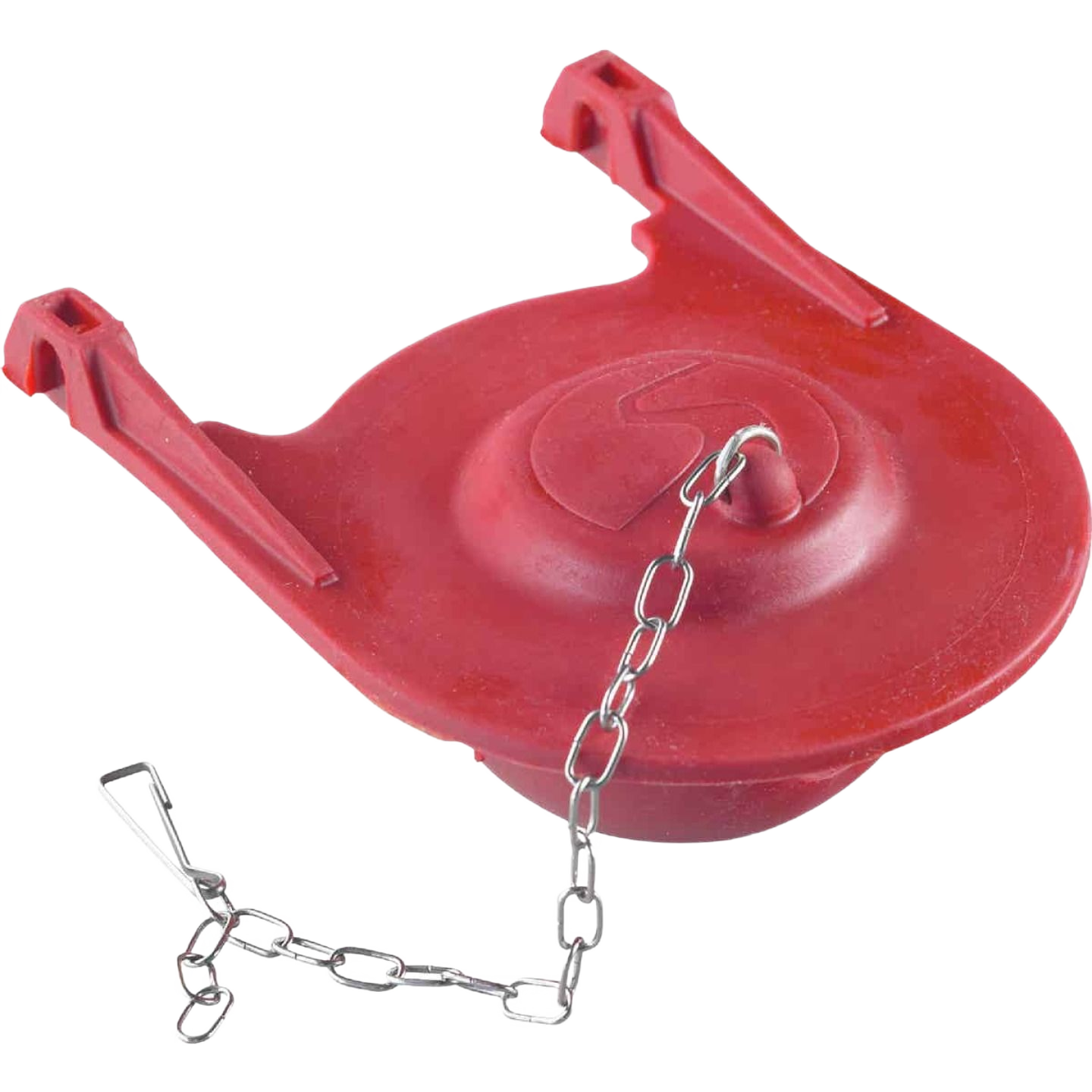 Red rubber toilet flapper with metal chain for plumbing repair and toilet parts under $50 collections