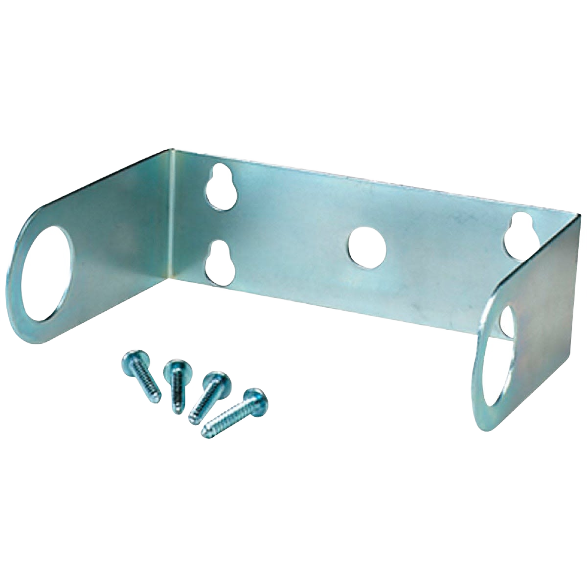 Metal wall mount bracket with pre-drilled holes and four screws for home improvement tools and installation