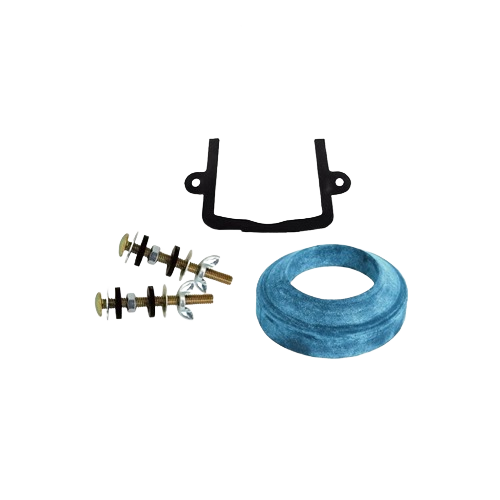 Universal tank-to-bowl repair kit with bolts, sponge rubber gasket, and U-shaped sealing gasket for plumbing parts and repair
