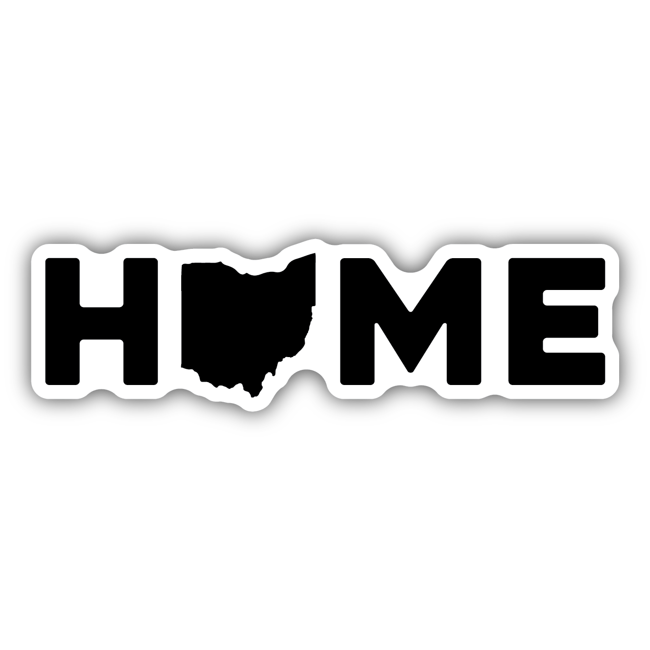 Black and white decal showing Ohio state outline integrated into word home for regional decoration use