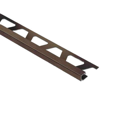 Antique bronze aluminum edge profile with angular perforations for tile flooring and home improvement projects