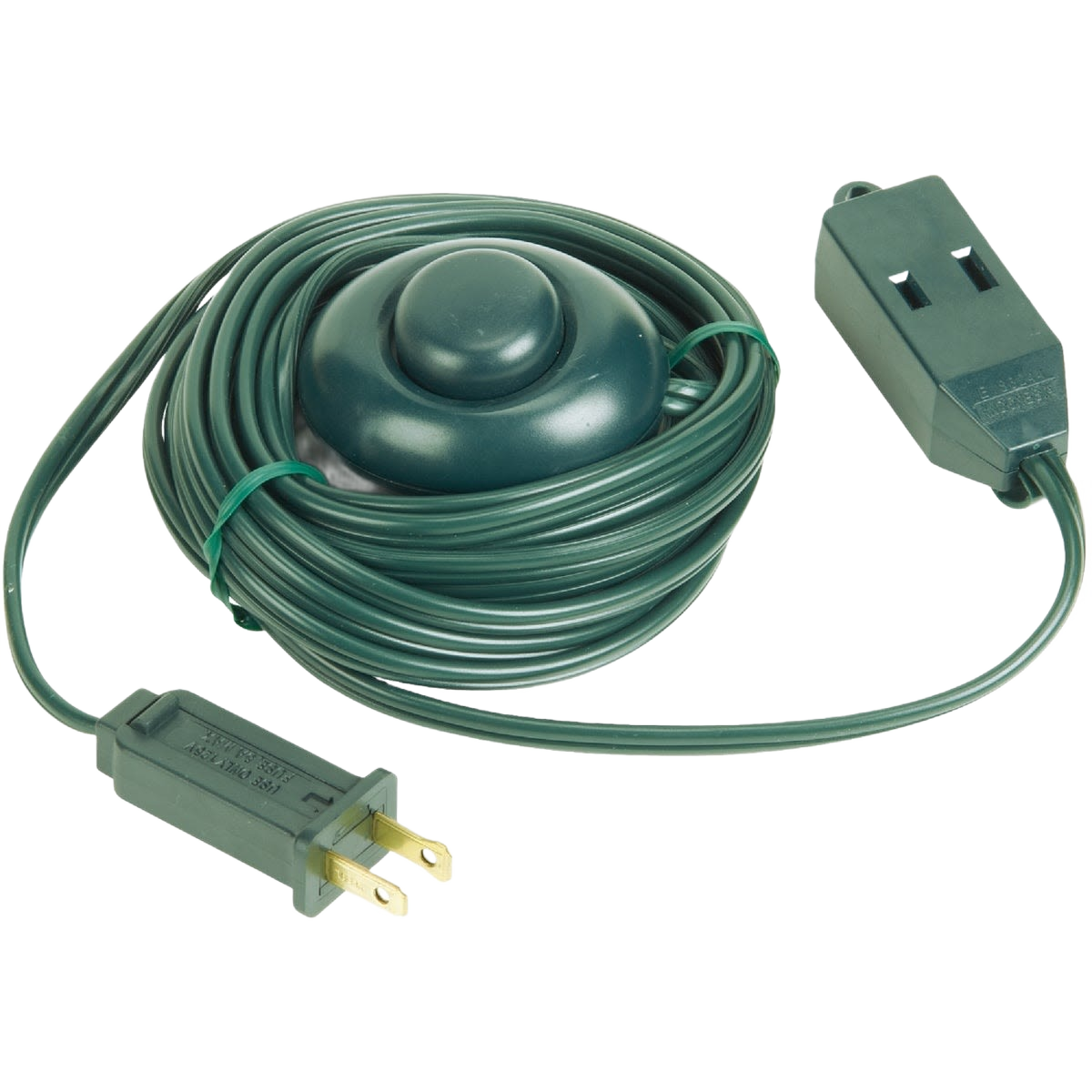 Green extension cord with foot switch and two-prong plug for tools and home improvement tasks