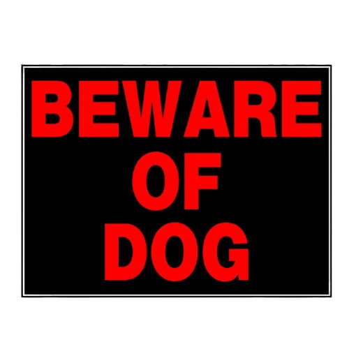Black and red warning sign with bold letters stating Beware of Dog for home safety and security purposes